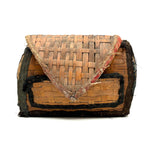 Very Sweet c. 1880s Presumed Child Made Hybrid Cherokee Basket with Calico Edging and Groats Package Lining