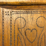 To Celia Woods from Aunt Rena, 1862, Vermont: Perfect Condition Carved Out, Chip Carved Blonde Wood Slide Lid Box with Heart