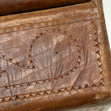 To Celia Woods from Aunt Rena, 1862, Vermont: Perfect Condition Carved Out, Chip Carved Blonde Wood Slide Lid Box with Heart