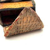 Very Sweet c. 1880s Presumed Child Made Hybrid Cherokee Basket with Calico Edging and Groats Package Lining