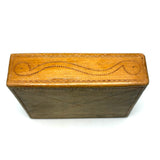 To Celia Woods from Aunt Rena, 1862, Vermont: Perfect Condition Carved Out, Chip Carved Blonde Wood Slide Lid Box with Heart