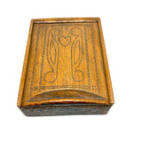 To Celia Woods from Aunt Rena, 1862, Vermont: Perfect Condition Carved Out, Chip Carved Blonde Wood Slide Lid Box with Heart
