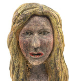 Vintage Painted Folk Art Carving of Blonde Woman with Bright Red Lips