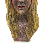 Vintage Painted Folk Art Carving of Blonde Woman with Bright Red Lips