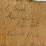 To Celia Woods from Aunt Rena, 1862, Vermont: Perfect Condition Carved Out, Chip Carved Blonde Wood Slide Lid Box with Heart