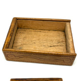 To Celia Woods from Aunt Rena, 1862, Vermont: Perfect Condition Carved Out, Chip Carved Blonde Wood Slide Lid Box with Heart