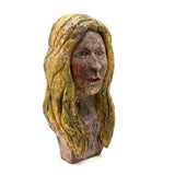 Vintage Painted Folk Art Carving of Blonde Woman with Bright Red Lips