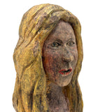 Vintage Painted Folk Art Carving of Blonde Woman with Bright Red Lips