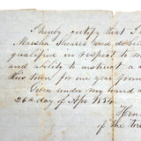 Testimonial on Behalf of Miss Marsha Shearer's Moral Character and Ability to Teach Common School, Harrisburg, PA, 1854