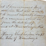 Testimonial on Behalf of Miss Marsha Shearer's Moral Character and Ability to Teach Common School, Harrisburg, PA, 1854