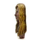 Vintage Painted Folk Art Carving of Blonde Woman with Bright Red Lips