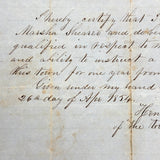 Testimonial on Behalf of Miss Marsha Shearer's Moral Character and Ability to Teach Common School, Harrisburg, PA, 1854