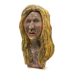 Vintage Painted Folk Art Carving of Blonde Woman with Bright Red Lips