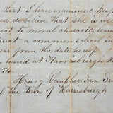 Testimonial on Behalf of Miss Marsha Shearer's Moral Character and Ability to Teach Common School, Harrisburg, PA, 1854