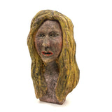 Vintage Painted Folk Art Carving of Blonde Woman with Bright Red Lips