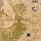 Lion with Key, Figures, Alphabet and More, c. Early 19th Century Needlepoint Sampler Worked From All Sides
