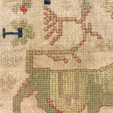 Lion with Key, Figures, Alphabet and More, c. Early 19th Century Needlepoint Sampler Worked From All Sides