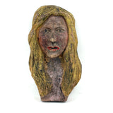 Vintage Painted Folk Art Carving of Blonde Woman with Bright Red Lips