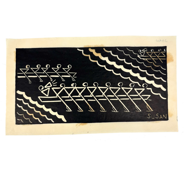 Rowers, Susan Flint 1930s Linocut  Illustration for The New Yorker, with Original Editorial Stamped Cardboard