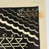 Rowers, Susan Flint 1930s Linocut  Illustration for The New Yorker, with Original Editorial Stamped Cardboard