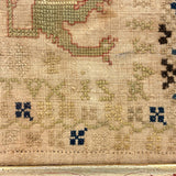 Lion with Key, Figures, Alphabet and More, c. Early 19th Century Needlepoint Sampler Worked From All Sides