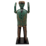 Curious c. Early 20th Century Carved Folk Art Man in Green and Black with Swinging Arms and Custom Base