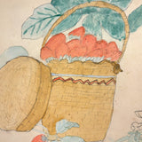 Full of Life Basket of Strawberries, Charming Naive Watercolor Drawing by Katie Eby, 1909, Pennsylvania