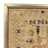 Lion with Key, Figures, Alphabet and More, c. Early 19th Century Needlepoint Sampler Worked From All Sides