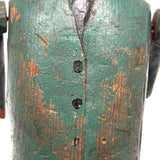Curious c. Early 20th Century Carved Folk Art Man in Green and Black with Swinging Arms and Custom Base