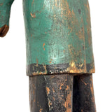 Curious c. Early 20th Century Carved Folk Art Man in Green and Black with Swinging Arms and Custom Base