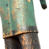 Curious c. Early 20th Century Carved Folk Art Man in Green and Black with Swinging Arms and Custom Base