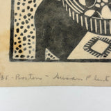 Bowl of Fruit, Susan Flint 1938 Signed Linocut Illustration for The New Yorker, with Original Editorial Stamped Cardboard