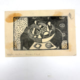 Bowl of Fruit, Susan Flint 1938 Signed Linocut Illustration for The New Yorker, with Original Editorial Stamped Cardboard