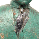 Curious c. Early 20th Century Carved Folk Art Man in Green and Black with Swinging Arms and Custom Base