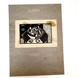 Bowl of Fruit, Susan Flint 1938 Signed Linocut Illustration for The New Yorker, with Original Editorial Stamped Cardboard