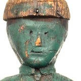 Curious c. Early 20th Century Carved Folk Art Man in Green and Black with Swinging Arms and Custom Base