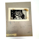 Bowl of Fruit, Susan Flint 1938 Signed Linocut Illustration for The New Yorker, with Original Editorial Stamped Cardboard