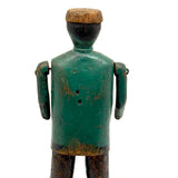 Curious c. Early 20th Century Carved Folk Art Man in Green and Black with Swinging Arms and Custom Base