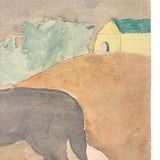 Sad Eyed St. Bernard, 1909 Naive Watercolor by Katie Eby, Age 14, Pennsylvania