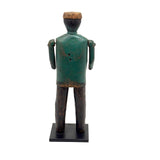Curious c. Early 20th Century Carved Folk Art Man in Green and Black with Swinging Arms and Custom Base