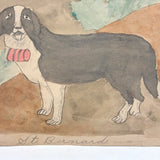 Sad Eyed St. Bernard, 1909 Naive Watercolor by Katie Eby, Age 14, Pennsylvania