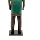 Curious c. Early 20th Century Carved Folk Art Man in Green and Black with Swinging Arms and Custom Base