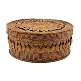 Very Fine Antique Wabanaki Ash Splint Lidded Basket with Curlicues