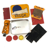 Excellently Designed c. 1970s French Velox Tire Repair Tin with Full Kit Inside