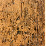 ABC WXZ 1904, Densely Doodled Old Wooden Drawing/Drafting  Board