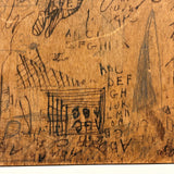 ABC WXZ 1904, Densely Doodled Old Wooden Drawing/Drafting  Board