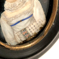 SOLD Early 19th Century Miniature Portrait of Lovely Woman in White and Blue, Presumed French