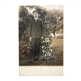 Proud Young Man with Wonderful Heart Decorated Folk Art Twig Table,  Early 1900s RPPC