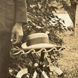 Proud Young Man with Wonderful Heart Decorated Folk Art Twig Table,  Early 1900s RPPC