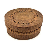 Very Fine Antique Wabanaki Ash Splint Lidded Basket with Curlicues